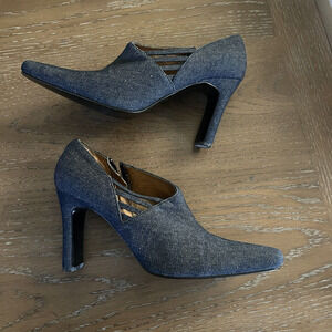 Stefani Collection Womens Denim Heels Size 11 Side Zip Classic Casual Witchy
